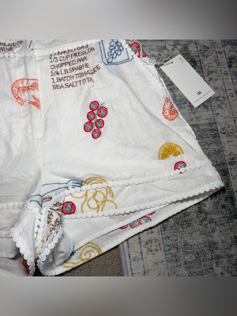 Caroline Constas Women’s Frutti Di Mare Shorts Sz 4 White Linen Embroidered NWT - Picture 6 of 12